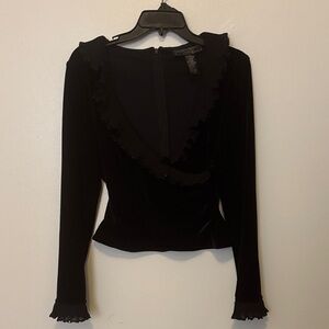 Jessica Howard Black Velvet Ruffled Blouse